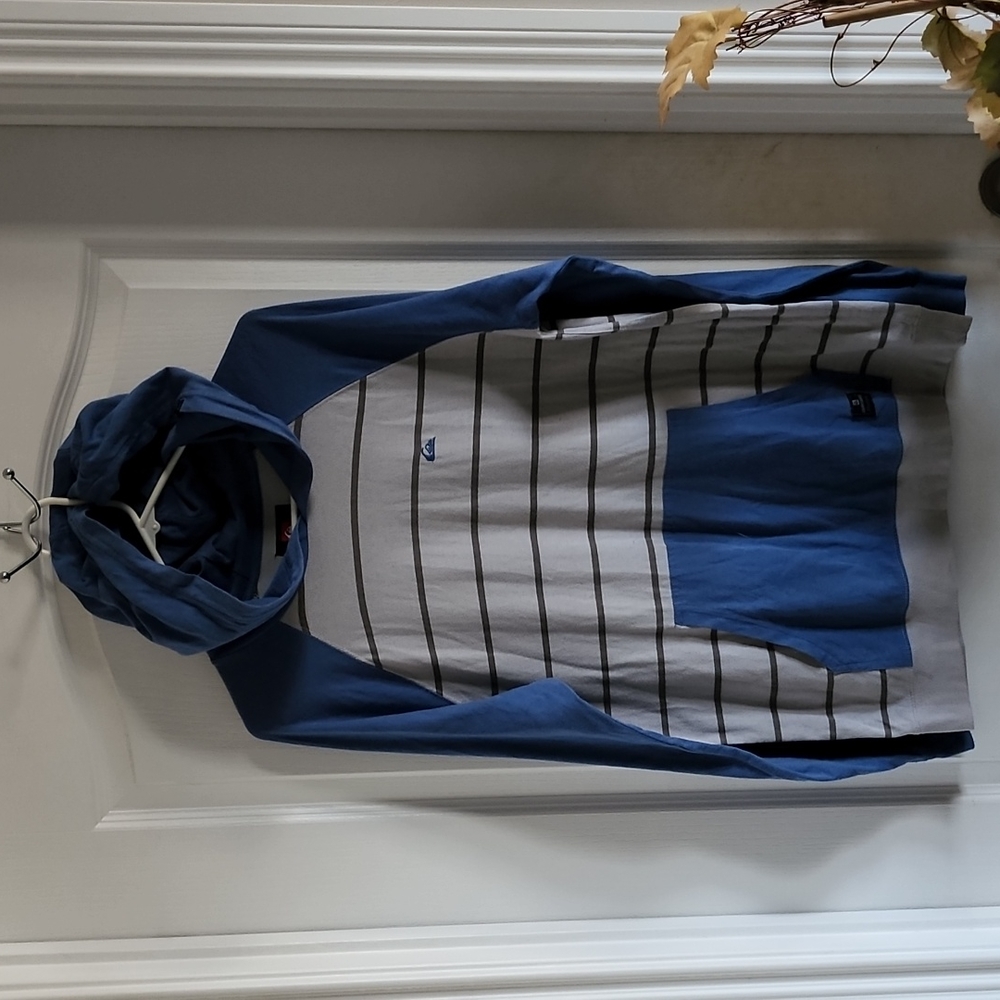 Men's Quicksilver light weight hoodie. Mostly blue and gray.  Lightly worn.